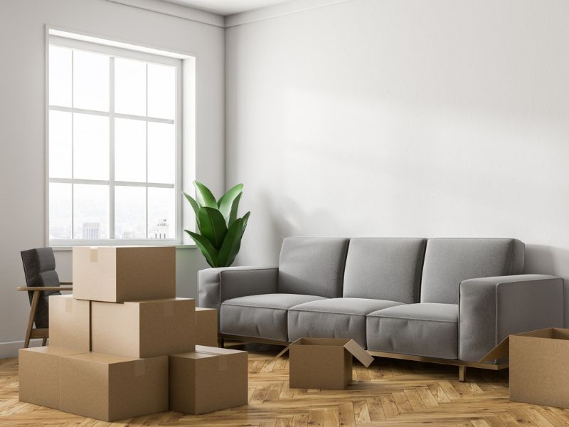 moving boxes in a living room